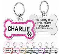 Dog Tags for Pets Engraved UK Prime, Personalised ID Tags for Dogs with Any Name & Text, Dog Glitter Bone Tag Custom Stainless Steel, Dog Name Tag for Puppy Pet Dogs (Rose Bone, S)