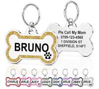 Dog Tags for Pets Engraved UK Prime, Personalised ID Tags for Dogs with Any Name & Text, Dog Glitter Bone Tag Custom Stainless Steel, Dog Name Tag for Puppy Pet Dogs (Gold Bone, S)