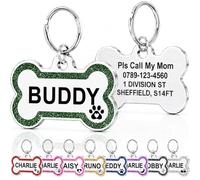 Dog Tags for Pets Engraved UK Prime, Personalised ID Tags for Dogs with Any Name & Text, Dog Glitter Bone Tag Custom Stainless Steel, Dog Name Tag for Puppy Pet Dogs (Dark Green Bone, L)