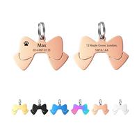 Dog Tags for Pets - Personalised Dog Tag with Any Words, Stainless Steel ID Tags for Dogs, Engraved Dog Name Tags, Custom Pet Tags for Dogs and Cats, Bow-Shaped (Rose Gold, M)