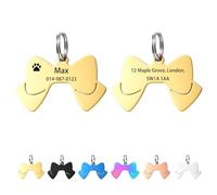 Dog Tags for Pets - Personalised Dog Tag with Any Words, Stainless Steel ID Tags for Dogs, Engraved Dog Name Tags, Custom Pet Tags for Dogs and Cats, Bow-Shaped (Gold, L)