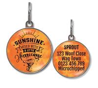 Dog Tags for Small Dogs - Personalised Small Pet Tags, 20+ Funny Sassy Designs, Lightweight Waterproof Pet ID Tag with Custom Back Info, 36 Colour Options (Sunshine Mixed with A Little Hurricane)
