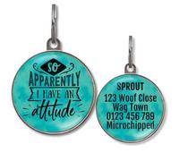 Dog Tags for Small Dogs - Personalised Small Pet Tags, 20+ Funny Sassy Designs, Lightweight Waterproof Pet ID Tag with Custom Back Info, 36 Colour Options (Apparently I Have an Attitude)