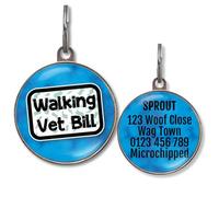 Dog Tags for Small Dogs - Personalised Small Pet Tags, 20+ Funny Sassy Designs, Lightweight Waterproof Pet ID Tag with Custom Back Info, 36 Colour Options (Walking Vet Bill)