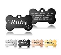 Dog Tags Personalised ID Tags for Dogs Cats Pets Tag Custom Engraved Stainless Steel Funny Name Tag 2 Sizes S/L (Black Bone)