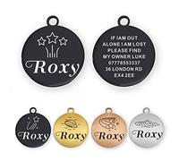 Dog Tags Personalised ID Tags for Dogs Cats Pets Tag Custom Engraved Stainless Steel Funny Name Tag 2 Sizes S/L (Black Round)