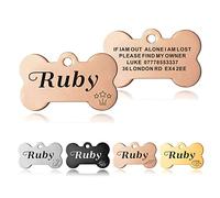Dog Tags Personalised ID Tags for Dogs Cats Pets Tag Custom Engraved Stainless Steel Funny Name Tag 2 Sizes S/L (Champagne Gold Bone)