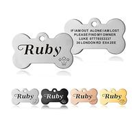 Dog Tags Personalised ID Tags for Dogs Cats Pets Tag Custom Engraved Stainless Steel Funny Name Tag 2 Sizes S/L (Silver Bone)