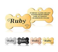 Dog Tags Personalised ID Tags for Dogs Cats Pets Tag Custom Engraved Stainless Steel Funny Name Tag 2 Sizes S/L (Gold Bone)