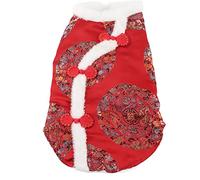 Dog Tang Suit Chinese New Year Festival Holiday Dog Costume Premium Plush Material Soft Comfortable Warm Coat for Small Dogs Cats Teddy Chihuahua Pomeranian (L)