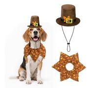 Dog Thanksgiving Costume,Thanksgiving Collar Hat Set Pets Puppy Cat Halloween Outfit Apparel Cosplay,Dog Collar with Bells and Funny Hat Accessories Decoration for Small Medium Dogs 2 Pcs,Brown