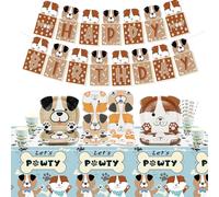 Dog Theme Party Decorations, Includes Happy Birthday Banner, Paper Plates, Let's Pawty Tablecloth, Napkins, and Cups for Kids Birthday Party Decorations, Puppy Theme Party Supplies, Serves 20 Guests