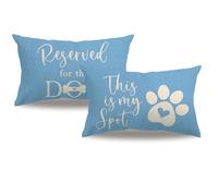 Dog Themed Throw Pillow Covers 12x20 Inch, Double-sided printed Reserved for the Dog Funny Pet Paw This is My Spot Decor Lumbar Cushion Cover Pet Dog Lover Pillowcases 2Pack for Sofa Decor(Light Blue)