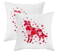 Dog Throw Pillow Covers Set of 2, Romantic Playful Hearts Kisses Valentine's Day Red Soft Velvet Washable Pattern Pillow Covers for Living Room Apartment Bed Sofa Decor 14x14 Inch