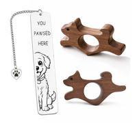 Dog Thumb Book Page Holder Set, Walnut Page Opener Holder with Bookmark, Reading Accessories, Literary Gifts for Dog Lovers, Book Lover Gifts for Women Readers, Writers, Teachers, Small HF1368-S