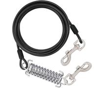 Dog Tie Out Cable, 4.9FT Heavy Duty Cable with Spring, No Tangle, Dog Runner Cable Dog Leash Run Tether Suitable for Dogs and Cats, Dog Leads Dog Chain for Yard Outdoor and Camping, Black(1.5m/4.9 Ft)