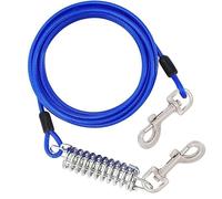 Dog Tie-Out Cable, 4.9FT Heavy Duty Cable with Spring, No Tangle, Dog Stake Tie Out Cable Anti Rust Dog Cable Runner and Metal Hooks for Yard, Camping, and Outdoors for Small Dogs, Blue (1.5m/4.9 Ft)