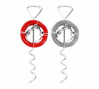 Dog Tie Out Cable and Spiral Stake 5m Outdoor Pet Tether with Stainless Steel Ground Stake and PVC Coated Cable, Weather Resistant Tangle Free Dog Lead, Up to 40kg Dogs, Colour at Random - Red or Grey