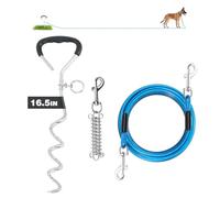 Dog Tie Out Cable and Stake, 30 FT Heavy Duty Dogs Lead Cable with Detachable Shock Spring, Dog Runner Chains and Stakes for Outside Yard Hold Small or Medium Dogs (30ft/160lbs+Stake)