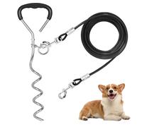 Dog Tie Out Cable and Stake, 3M/10FT Heavy Duty Dogs Tie Out Cable with Spiral Ground Stakes, Lead Leash Dog Stake for Camping for Small and Medium Dogs (Black)