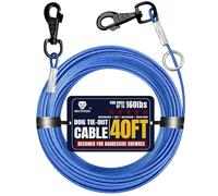 Dog Tie Out Cable - Training Tether for Dogs Up to 160 Pounds - 360° Swivel Clips - Reflective Dog Tether for Yard, Camping, Park - Heavy Duty Pet Chain with Runner Metal Ring (Black, 40ft)