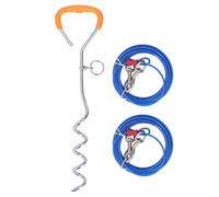 Dog Tie Out Stake with Steel Wire Leash, Double Head 360° Rotating Anti - Cable, Heavy Duty Ground Anchor Screw for Yard Beach Camping, for Dogs 30-120 lbs (5mmx10m 0.2inx32.8ft Double Zinc Alloy