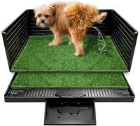 Dog Toilet Tray with Grass, 30 x 20 in Indoor Puppy Potty with 3-Sided Splash Guard, Drainage Layer & Urine Collection Base, 2 Reusable Artificial Grass Mats for Puppies, Small Dogs