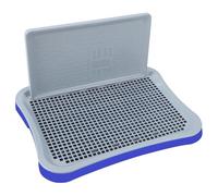 Dog Toilet with Wall, 20.1 x 15.6 in / 51 x 39.5 cm Puppy Potty Training Pad Holder, ABS Indoor Potty Tray with Removable Post, Quick-Draining Grate, for Small and Medium Dogs, Blue-Gray