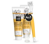 Dog Toothbrush and Toothpaste Kit - 2X Dog Toothpaste for Plaque and Fresh Breath (100g Each), 1x Triple-Head Dog Tooth Brush to Remove Tartar & 1x Dog Finger Toothbrush - Dog Teeth Cleaning Products