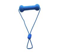Dog Toothbrush Chew Toy with Textured Handle and Rope Loop | Blue PVC pet oral-care accessory with a ridged chewing section, hand-held loop and compact shape for dogs of different sizes