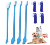 Dog Toothbrush Set, 8 Pack: 4 Double-Headed and 4 Finger Toothbrushes, Dental Care Teeth Cleaning Kit for Small Medium Large Dogs