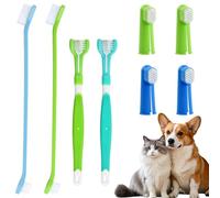 Dog Toothbrush Set, Includes Two Triple-Headed Toothbrushes, Four Finger Toothbrushes, and Two Double-Headed Toothbrush, Suitable for Dogs, Cats, and Other Pets
