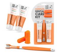 Dog Toothbrush with Toothpaste | Approved Dog Dental Kit | One Triple Headed Deep Cleaning Toothbrush for Dogs + Two Toothpaste + Two Finger Brushes | Freshen Breathe & Remove Plaque