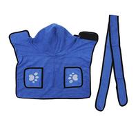 DOG TOWEL ABSORBENT QUICK DRYING HAND POCKETS DESIGN HOODED BATHROBE WAISTBAND CAT BLUE (S)
