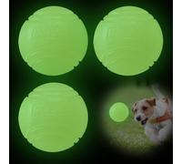 Dog Toy Ball Glow in The Dark, 3 Pcs Bounce Natural Rubber Dog Balls, 6cm Indestructible Dog Ball, Light Up Ball, Teeth Training, Dog Interactive Dog Ball Chew Toys for Small Medium Large Dog