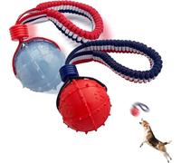 Dog Toy Ball with Rope for Small Medium Dogs, Durable Interactive Fetch Tug Chew Toy, Teeth Cleaning Textured Surface, Bright Color Pet Training Toy 6.5cm
