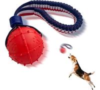 Dog Toy Ball with Rope for Small Medium Dogs, Durable Interactive Fetch Tug Chew Toy, Teeth Cleaning Textured Surface, Bright Color Pet Training Toy 6.5cm