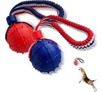 Dog Toy Ball with Rope for Small Medium Dogs, Durable Interactive Fetch Tug Chew Toy, Teeth Cleaning Textured Surface, Bright Color Pet Training Toy 6.5cm