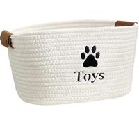 Dog Toy Basket 13" x 9.1" x 7.5", Dog Toy Storage Bin with Handles, Cotton Rope Pet Organizer, Storage Blanket for Toys, Plush Blankets, Leashes, Pet Clothes & Food（White）