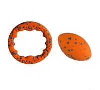 Dog Toy Ring Set Made of E-TPU, Robust Teether and Rugby Ball for Aggressive Chewers, Floating Throwing Discs Toy for Outdoor, Water and Teeth Cleaning, Yellow and Blue