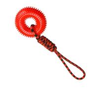 Dog Toy Squeaky - Chewer Teether Spiky Ring - Interactive Toy with Rope for Small Medium Large Dogs Mental Stimulation Boredom Relief Outdoor Indoor Park Walking