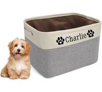 Dog Toy Storage Basket with Handles - Collapsible Fabric Pet Toy Box, Foldable Organizer Bin for Dogs, Cats, Toys, Clothes & Accessories - Grey