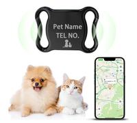 Dog Tracker Cat GPS Tracker Personalised Pet Collars with Name & Phone Number, Compatible with iOS and Android, Waterproof (Black)