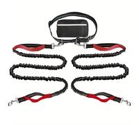 Dog Traction Double Rope, 5.5 Ft Hands Free Dog Leash with Zipper Pouch, Dual Padded Handles Waist Leashes for Dogs Walking, Retractable Dogs Leashes for Pets (Red)