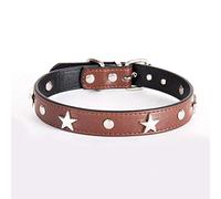 Dog Traction Rope Star Studded Dog Collar Leather Puppy Neck Strap Comfortable Cat Collar Adjustable Pet Collars For Small Dogs S/M/L 6 Colors-Brown_M