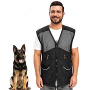 Dog Trainer Vest with Breathable Mesh, Zip Closure and Multi Pockets (Black)