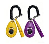 Dog Training Clicker and Ultrasonic Dog Whistle Set(2 clickers and 2 Whistles), Puppy Behavior Training Tool with Coil Wrist Lanyard (Yellow+Purple)