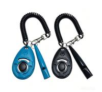 Dog Training Clicker and Ultrasonic Dog Whistle Set(2 clickers and 2 Whistles), Puppy Behavior Training Tool with Coil Wrist Lanyard (Black+Blue)
