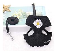 Dog Training Lead Leash Dog Harness and Leash Set Daisy Embroidery Mesh Breathable Adjustable Pet Harness for Small Medium Dogs Vest-Black_M