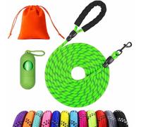 Dog Training Lead with Padded Handle, 1.5M 3M 5M 10M 15M 20M 25M 30M Reflective Long Rope Leash, Carabiner Clip (Green, 25M)